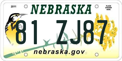 NE license plate 81ZJ87