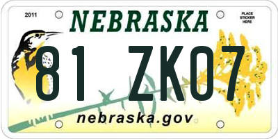 NE license plate 81ZK07