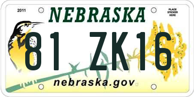 NE license plate 81ZK16