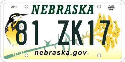 NE license plate 81ZK17