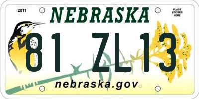NE license plate 81ZL13