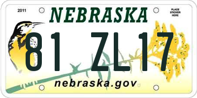 NE license plate 81ZL17