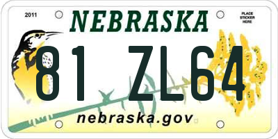 NE license plate 81ZL64