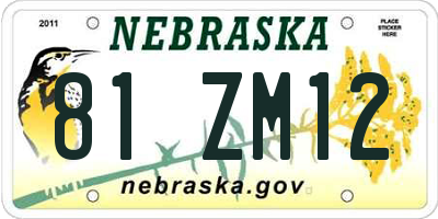 NE license plate 81ZM12