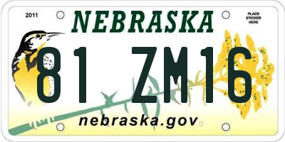 NE license plate 81ZM16