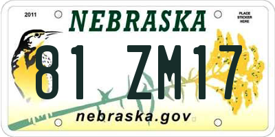 NE license plate 81ZM17