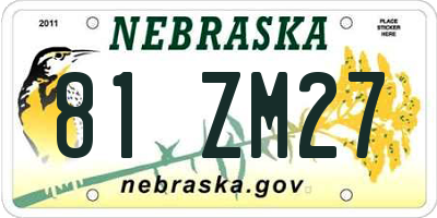 NE license plate 81ZM27
