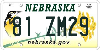 NE license plate 81ZM29