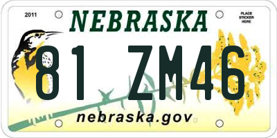 NE license plate 81ZM46