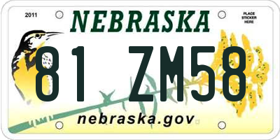 NE license plate 81ZM58