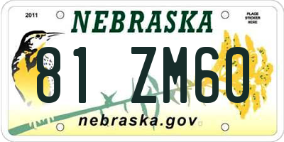 NE license plate 81ZM60