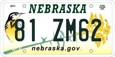 NE license plate 81ZM62