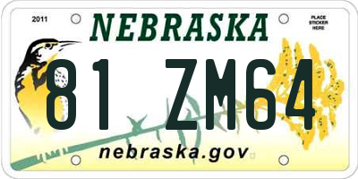 NE license plate 81ZM64