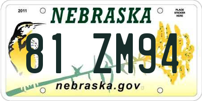 NE license plate 81ZM94