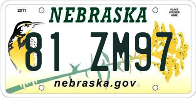 NE license plate 81ZM97