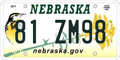 NE license plate 81ZM98