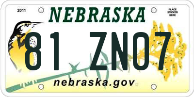 NE license plate 81ZN07