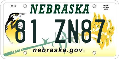NE license plate 81ZN87