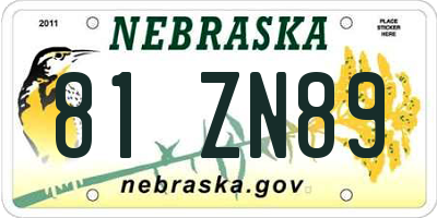 NE license plate 81ZN89