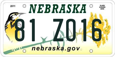 NE license plate 81ZO16