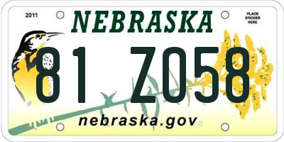 NE license plate 81ZO58
