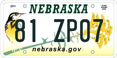 NE license plate 81ZP07