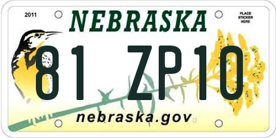 NE license plate 81ZP10