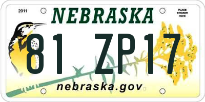 NE license plate 81ZP17