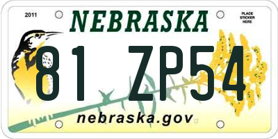 NE license plate 81ZP54
