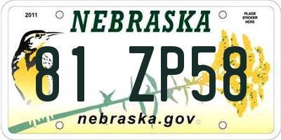 NE license plate 81ZP58