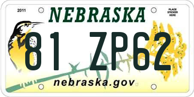 NE license plate 81ZP62