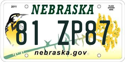 NE license plate 81ZP87