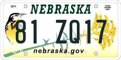 NE license plate 81ZQ17