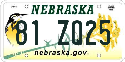 NE license plate 81ZQ25