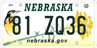 NE license plate 81ZQ36