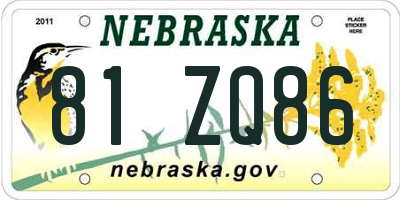 NE license plate 81ZQ86