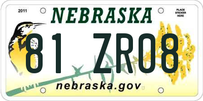 NE license plate 81ZR08
