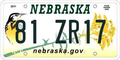 NE license plate 81ZR17