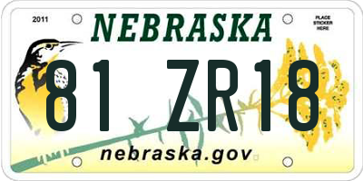 NE license plate 81ZR18