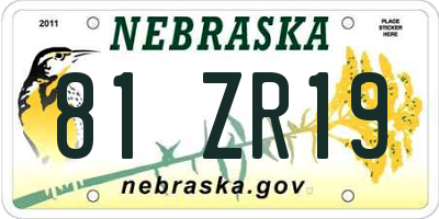 NE license plate 81ZR19