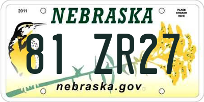 NE license plate 81ZR27