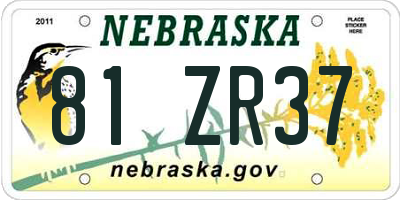 NE license plate 81ZR37