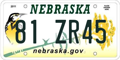 NE license plate 81ZR45