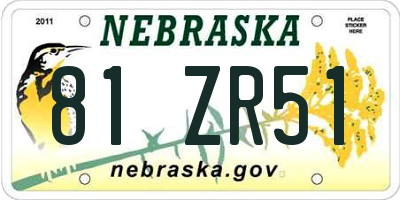 NE license plate 81ZR51