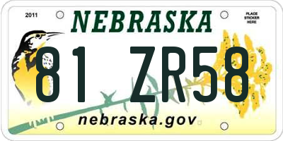 NE license plate 81ZR58
