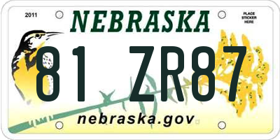NE license plate 81ZR87