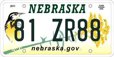 NE license plate 81ZR88