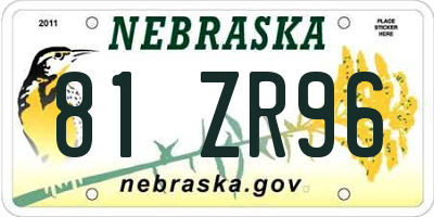 NE license plate 81ZR96