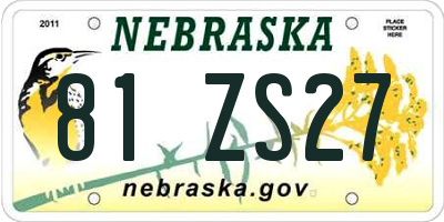NE license plate 81ZS27
