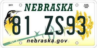NE license plate 81ZS93